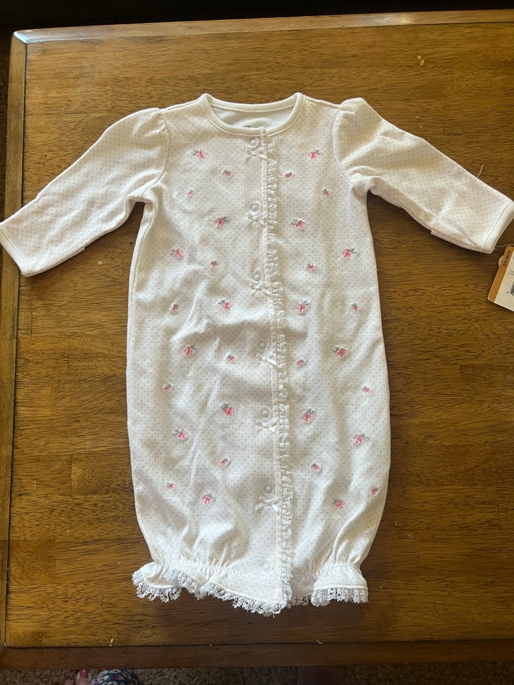 Vintage Little Me White Sleep Gown with Pink Floral Embroidery and lace